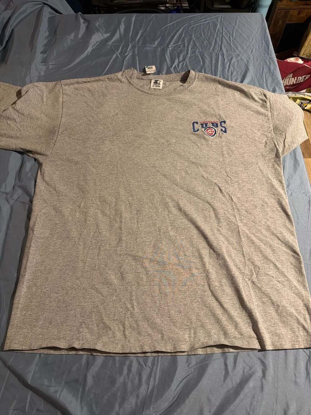 Vintage Starter Chicago Cubs Embroidered T-Shirt Grey Size XL 12-0175